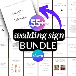 Modern Minimalist Wedding Signs Bundle, 50+ Reception Table Signs Set, Welcome, Drinks, Newspaper Editable Templates, DIY Printable Download