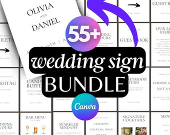 Modern Minimalist Wedding Signs Bundle, 50+ Reception Table Signs Set, Welcome, Drinks, Newspaper Editable Templates, DIY Printable Download