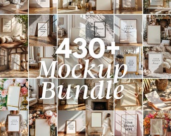 Rammockuppaket med 430+ PSD-filer, konsttryckmockup, affischmockup, minimal vintage väggrammockup, realistiskt skuggsmart objekt