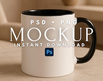 Printify 11 Unzen Akzent Becher Mockup schwarz Farbe Akzent Griff Becher Mock Akzent Becher 11 Unzen Mockup Schwarz Akzentbecher Mockup