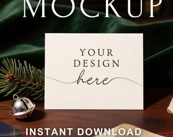 Christmas 7x5 Card Mockup, Christmas Card Mockup, Horizontal Card PSD Mockup, Holiday Invite Mockup, Cozy Neutral Card Mockup Ralph Lauren