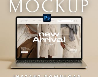 MacBookラップトップモックアップ | ミニマルデスクトップワークスペース画面モックアップPSD | ウェブサイト＆ブランディングテンプレート | デザイナー向けデジタルAppleデバイスモックアップ