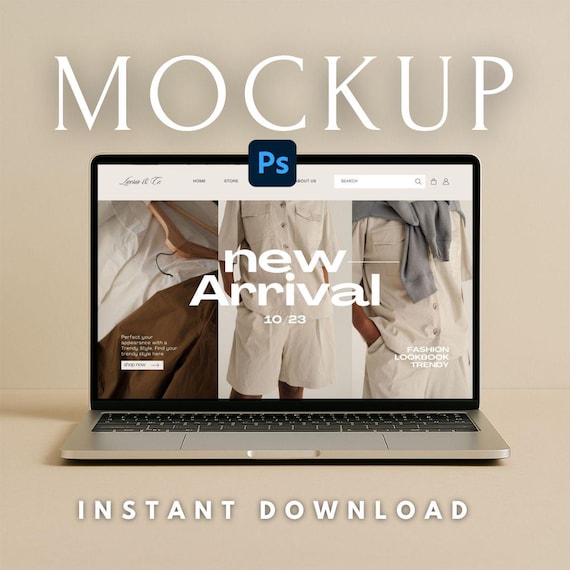 MacBook Laptop Mockup | Minimal Desktop Workspace Screen Mockup PSD | Website & Branding Template | Digital Apple Device Mockup for Designer