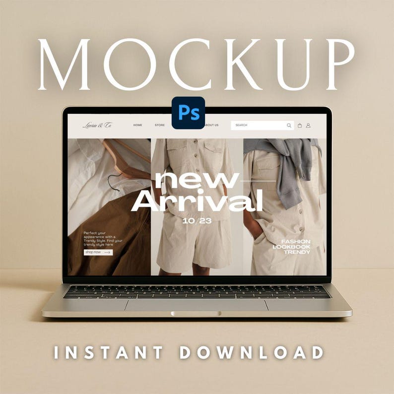 MacBook Laptop Mockup | Minimalistisk skrivbordsarbetsyta Skärm Mockup PSD | Webbplats- och varumärkesmall | Digital Apple-enhet Mockup för designer bild 1