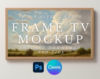 Wood TV frame mockup, canva mockup, empty wood frame mockup, TV art mockup, canva drag and drop mockup horizontal mockup WTM2