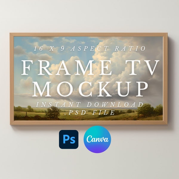 Wood TV frame mockup, canva mockup, empty wood frame mockup, TV art mockup, canva drag and drop mockup horizontal mockup WTM2