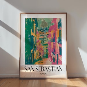 San Sebastian Vintage travel Poster Spain printable wall art Print digital download 8x12 DIN A travel gift home decor souvenir SPTP1 image 1