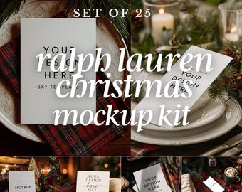 Christmas Wedding Mockup Bundle | 25 PSD Scene Creator Templates for Invitations, Menus, Signs, Place Cards | Holiday Flat Lay & iPad iPhone