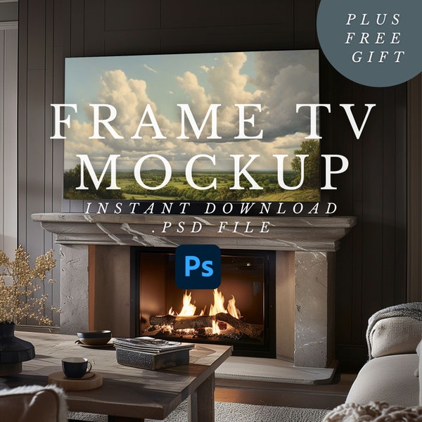 TV frame mockup, fireplace mockup, psd mockup, cosy Living room mockup, Samsung TV art, tv ad mockup, minimal mockup horizontal tv frame TS4