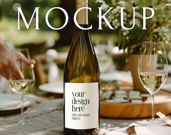 Wine Bottle Label Mockup PSD – Editable Smart Object Template for Photoshop Photopea, 3:4 Aspect Ratio, Customizable Wine Label Mockup WI57