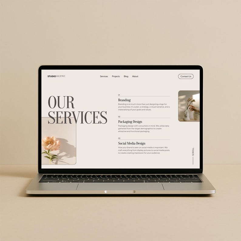 MacBook Laptop Mockup | Minimalistisk skrivbordsarbetsyta Skärm Mockup PSD | Webbplats- och varumärkesmall | Digital Apple-enhet Mockup för designer bild 6
