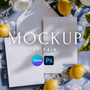 Mockup trouwkaarten suite 5 x 7, twee minimalistische boho-uitnodigingskaarten mock-up, dubbele kaart mockup suite, canvas mockup slim object + JPG