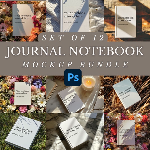 Journal notebook mockup BUNDLE of 12, psd mockup, mockup template, hard cover book mockup bundle, book mockup photoshop smart object