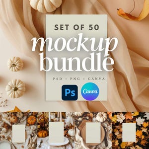 50+ Boho autumn fall invitation Mockup Bundle 5x7 Art Card canva mockup Stationery Greeting Cards Birthday Wedding Menu recipe JPG .psd