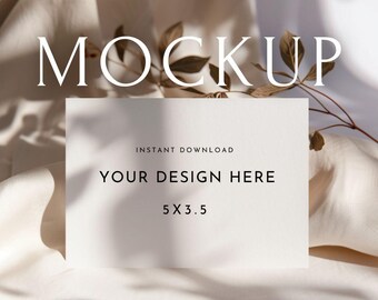 rsvp card 5x3.5 Inch Mockup Template | Photoshop Smart Object for Wedding RSVP, Save the Date, Thank You Cards | Printable Invitation Design