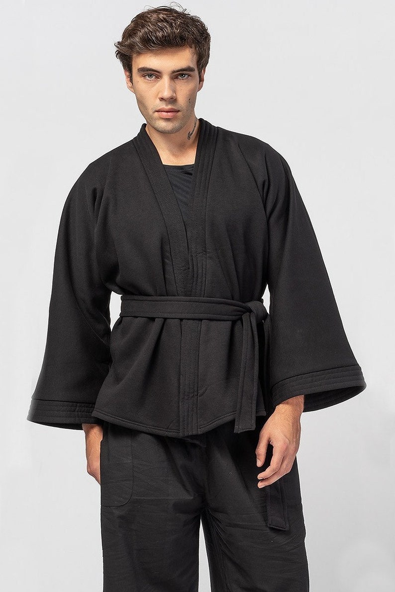 Black warm cotton kimono coat Japanese Cardigan Men PSY UV Etsy