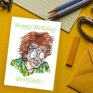 Drop Dead Fred Biglietto di auguri di buon compleanno, verde, Snotface, Rik, film anni '90, amico immaginario, biglietto piccolo A6