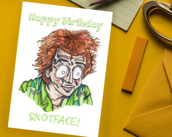 Drop Dead Fred Happy Birthday Card, Green, Snotface, Rik, 90s Film, Imaginary Friend, Small Card A6