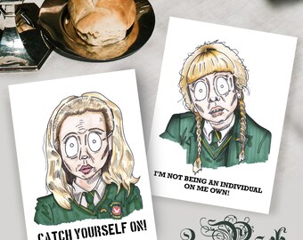 Derry Girls Inspired Cards, 2 pack, Erin, Clare, Comedy, Teen, School, Small Card, A6, Northern Ireland, Birthday, Occasion