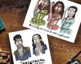 Hamilton Inspired Cards, Set of 2 - Schuyler Sisters, Lafayette and Alexander Hamilton, Lyrics, immigrants, Musical Broadway Show Blank