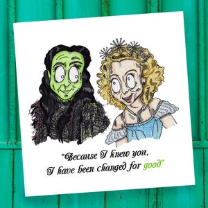 Wicked Inspired Card, Broadway, Musical, Elphaba, Glinda, Verjaardag, Dank je wel, Vriend, Blanco, Citaat, Songteksten, Wizard of Oz, For Good