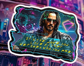 Cyberpunk 2077 Johnny Silverhand - vinylsticker voor technische uitrusting, levendige neonsticker, cadeau gamefan