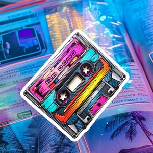 80s Themed Sticker - Cassette Tape Kiss-Cut Vinyl, Retro Vaporwave Cool Decal for Laptops & Music Lovers