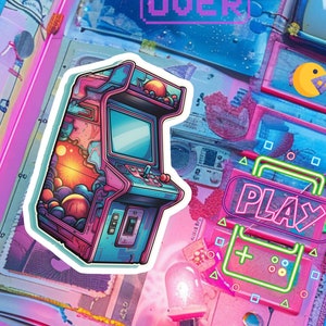 Pegatina Retro Arcade - Calcomanía de vinilo Vaporwave de los años 80, decoración genial de Synthwave, perfecta para equipos de juego y geeks de la nostalgia