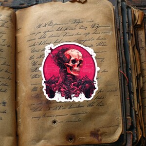 Cyberpunk Sticker - Futuristic Cybernetic Skull Die Cut, Sci-Fi Decal for Journals & Scrapbooks, Unique Gamer Gift