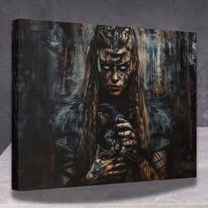 Freyja Goddess Canvas Print, Freyja Norse Goddess Viking Wall Art, Freya with Cat Pagan Decor for Norse Mythology Fans