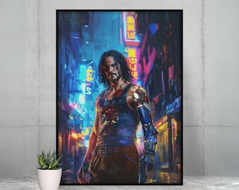 Johnny Silverhand-poster - Keanu Reeves Cyberpunk 2077 Art Print, gamercadeau, videogamefanart voor gameroomdecor
