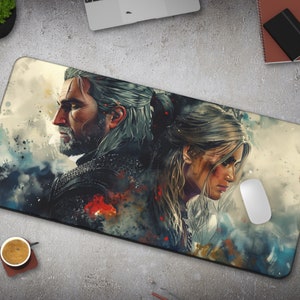 Geralt & Ciri Witcher Desk Mat - Large Gaming Mousepad, Geralt of Rivia Decor for Gamers, Unique Gift for Witcher Fans