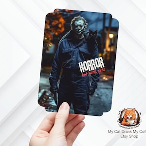 Set di cartoline Horror & Cats - Michael Myers, perfetto per gli appassionati di film horror, amanti dei film di Halloween, ottimo regalo