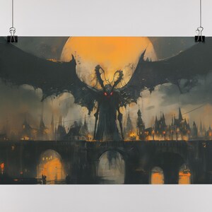 Mothman Art Print, Moody Cryptid Wall Art for Eerie Home Decor, Cryptidcore Aesthetic Gift for Paranormal Lovers