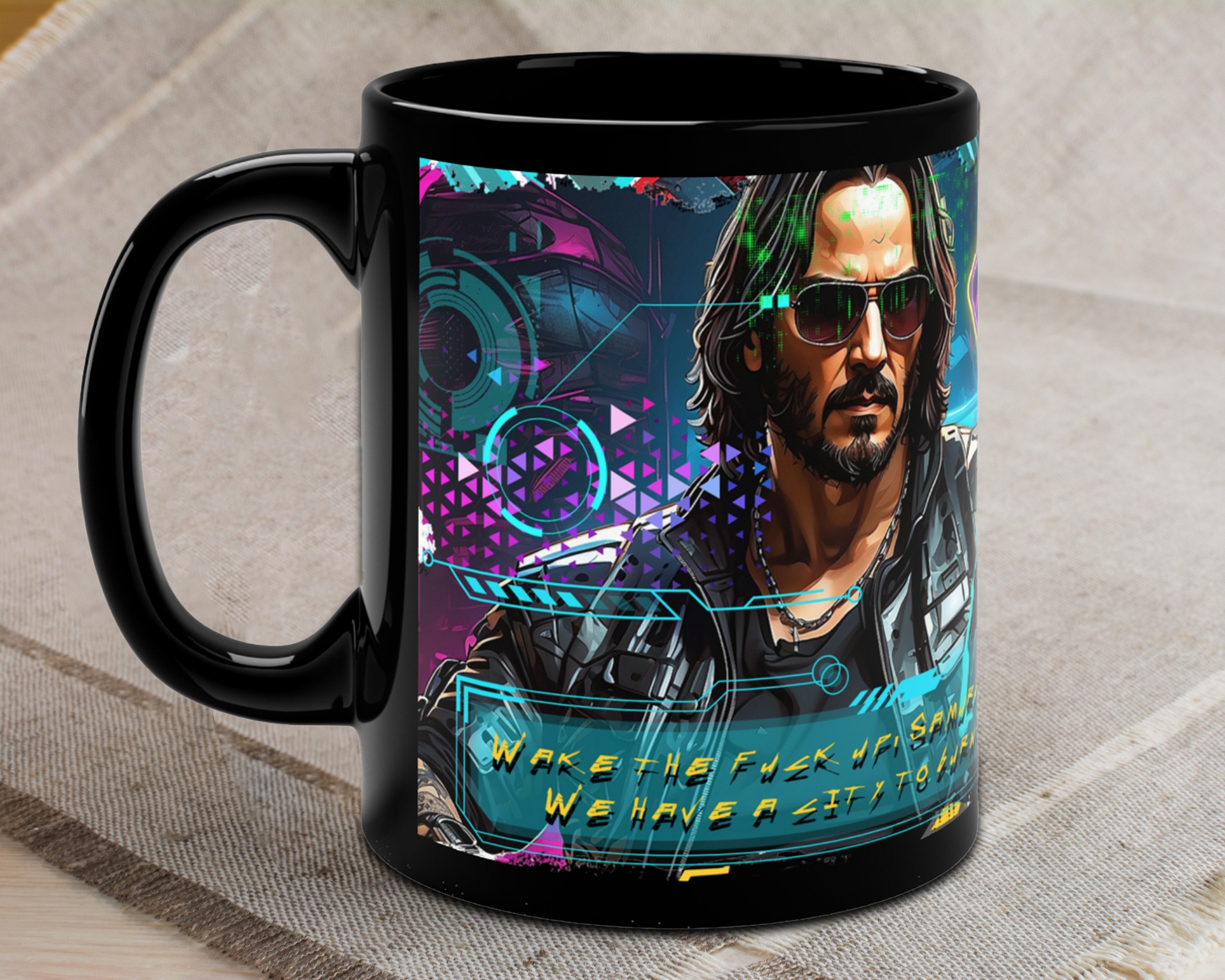 Cyberpunk 2077 Mug - Johnny Silverhand Inspired Vaporwave