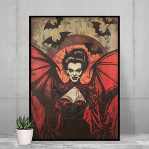 Impression d&#39;art rétro Halloween vampire - affiche inspirée de Ben Cooper de style vintage, cadeau pour Halloween, décoration de saison fantasmagorique