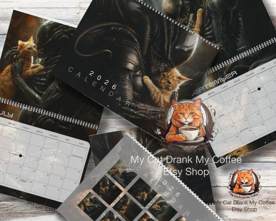 Xenomorph Alien X Jonesy Cat 2026 Wall Calendar - Cute Horror Art