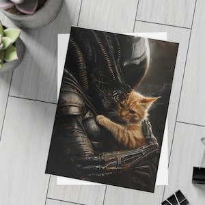 Xenomorph x Jonesy Katzen Karte - Blanko Alien Grußkarten für Geburtstage, Halloween-Einladungen & alle Anlässe
