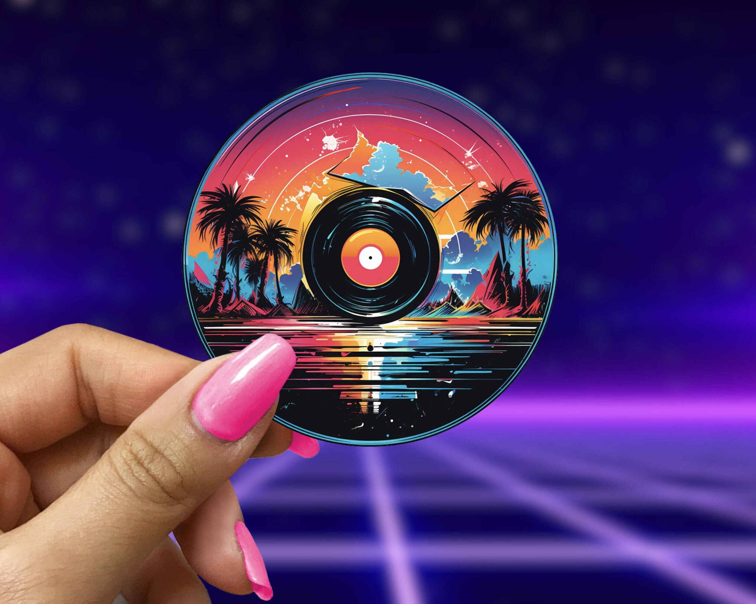 Griglia Spaziale Autostradale Al Neon Retrò Synthwave Stile Anni '80 - Foto 3