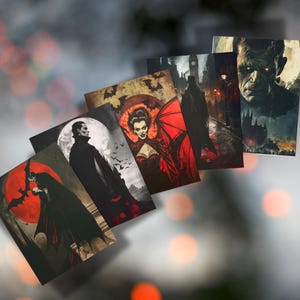 Paquete de 5 tarjetas de felicitación de monstruos góticos: espeluznantes tarjetas en blanco con Drácula, Frankenstein y Jekyll Hyde para Halloween