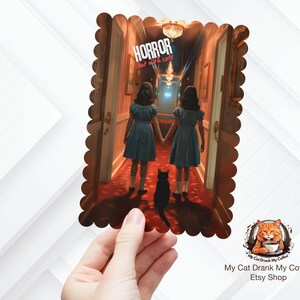 Set di cartoline Horror & Cats - The Shining Twins, perfetto per gli appassionati di film horror, amanti dei film spaventosi, fantastico buono regalo