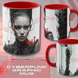 Cyberpunk Mug - Dystopian Cyborg Girl Art, Cool Sci-Fi Coffee Cup - Futuristic Gift for Sci-Fi Lovers
