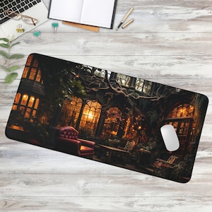 Dark Academia Desk Mat - Gothic Fantasy Library, Mystical Office Decor, Large Gaming Mat Gift for Gamers