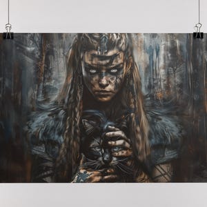 Freyja Goddess Art Print, Freyja Norse Goddess Viking Wall Art, Freya with Cat Pagan Decor for Norse Mythology Fans