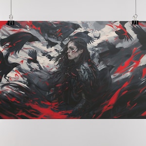 The Morrigan Art Print, Celtic Goddess Artwork Battle Scene, Morrigan Crows, Female Empowerment Wall Art, Wiccan Gift