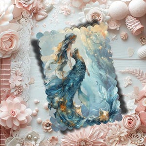 Ensemble de cartes postales artistiques - carte Saint-Valentin sirène enchantée pour cadeau, scrapbooking, journal créatif
