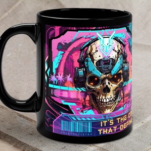 Cyberpunk Skull Mug: Vaporwave Sci-Fi Coffee Cup