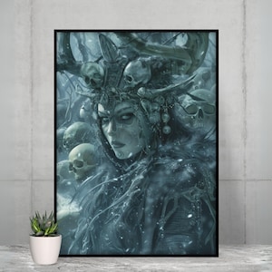 Hel Goddess Art Print, Queen of the Dead Poster, Spiritual Wall Decor, Gift for Fans of Norse Mythology