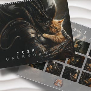 Xenomorph Alien x Jonesy Cat 2025 Wall Calendar - Cute Horror Art for Aliens Fans, Perfect Gift for Sci-Fi & Cat Lovers