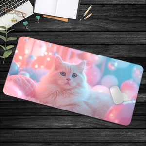 Kawaii Cat Desk Mat: Pastel Gaming Office Desk Pad